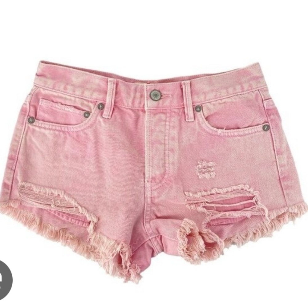 FREE PEOPLE We the Free Pink Button Fly Distressed Cutoff Shorts Size 31 - Picture 8 of 8